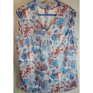 Vintage‎ 70s Floral Sleeveless Handmade Shirt Blouse Tanktop Sz XL